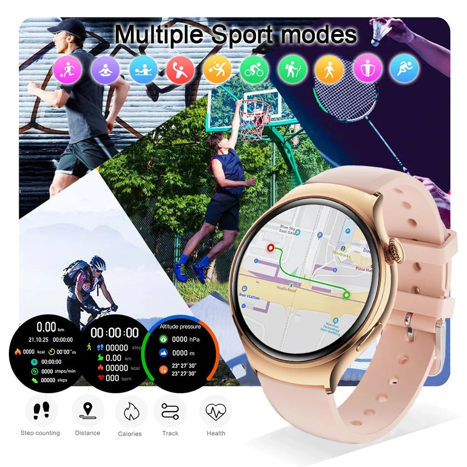For Huawei IOS Xiaomi Gold Fashion Smart Watch Women GPS Sport Trajectory Heart Rate NFC Bluetooth Call Waterproof Smartwatches