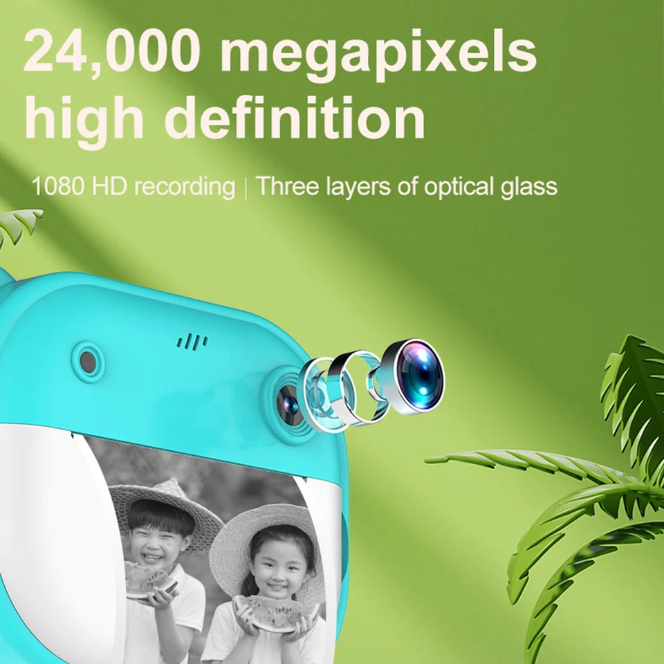 Children Mini Digital Camera Instant Print with 2 Rolls Thermal Print Paper Selfie Video Camera Photo Printing Camera Gifts