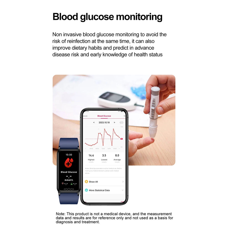 TK71pro Smart Watches For Men Women 1.47" Screen Fitness Tracker Heart Rate Blood Glucose Monitor IP68 Waterproof Smartwatch