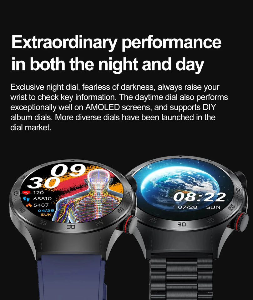 2024 New Non-invasive Blood glucose Smart Watch Blood pressure Blood lipids Uric acid AMOLED HD Screen Laser therapy Smartwatch