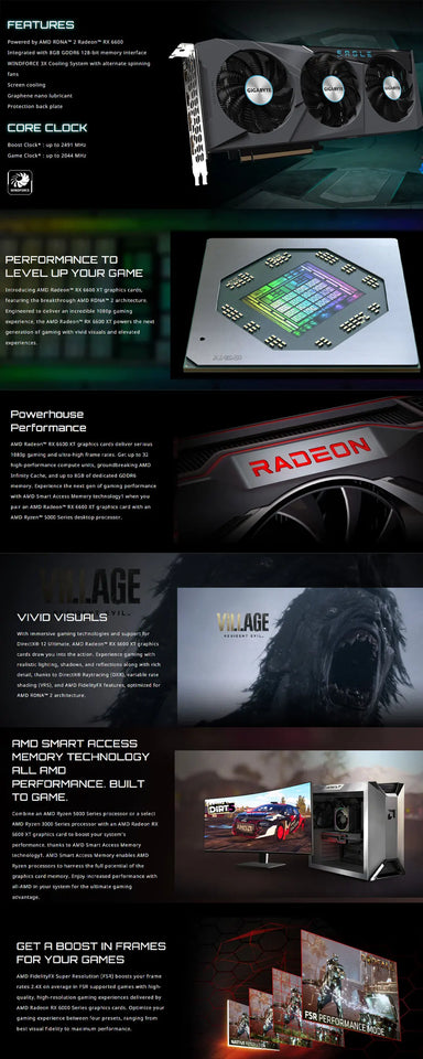 New GIGABYTE-AMD RX6600 EAGLE 8G Three fan graphics card, Placa de vídeo,GDDR6, 128 bits, PCIe 4.0,