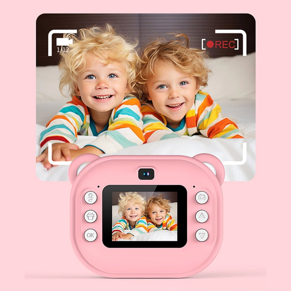 Children Mini Digital Camera Instant Print with 2 Rolls Thermal Print Paper Selfie Video Camera Photo Printing Camera Gifts