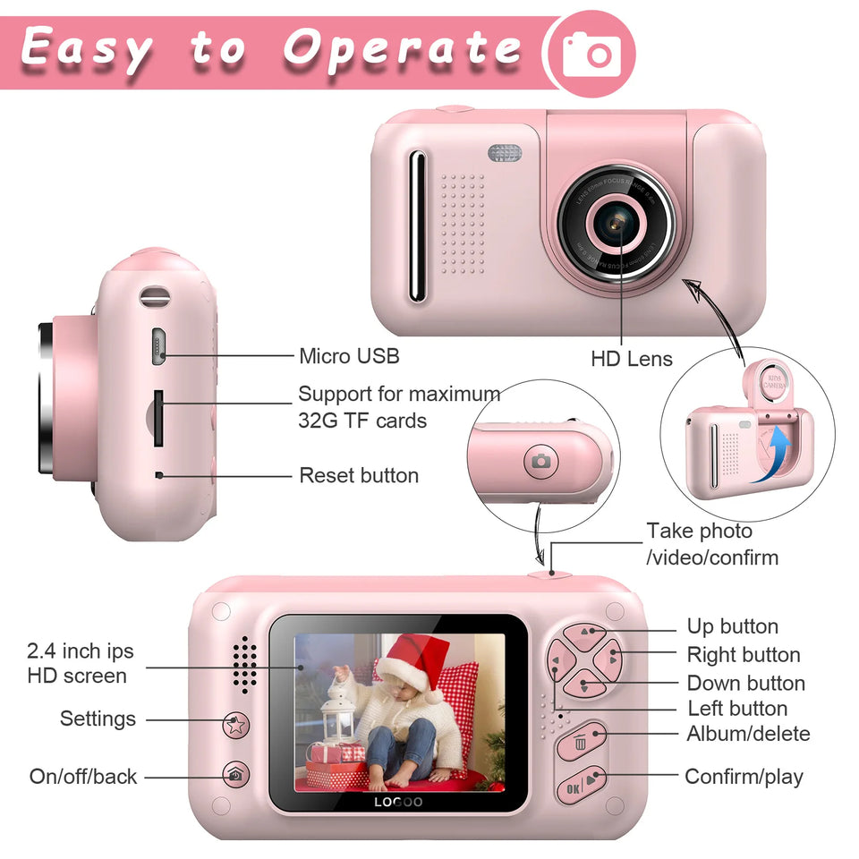 New Kids Camera 1080P Handheld 2.4 Inch HD Screen Childrens Digital Camera Video Recorder Toys for Kids Baby Girl Birthday Gift