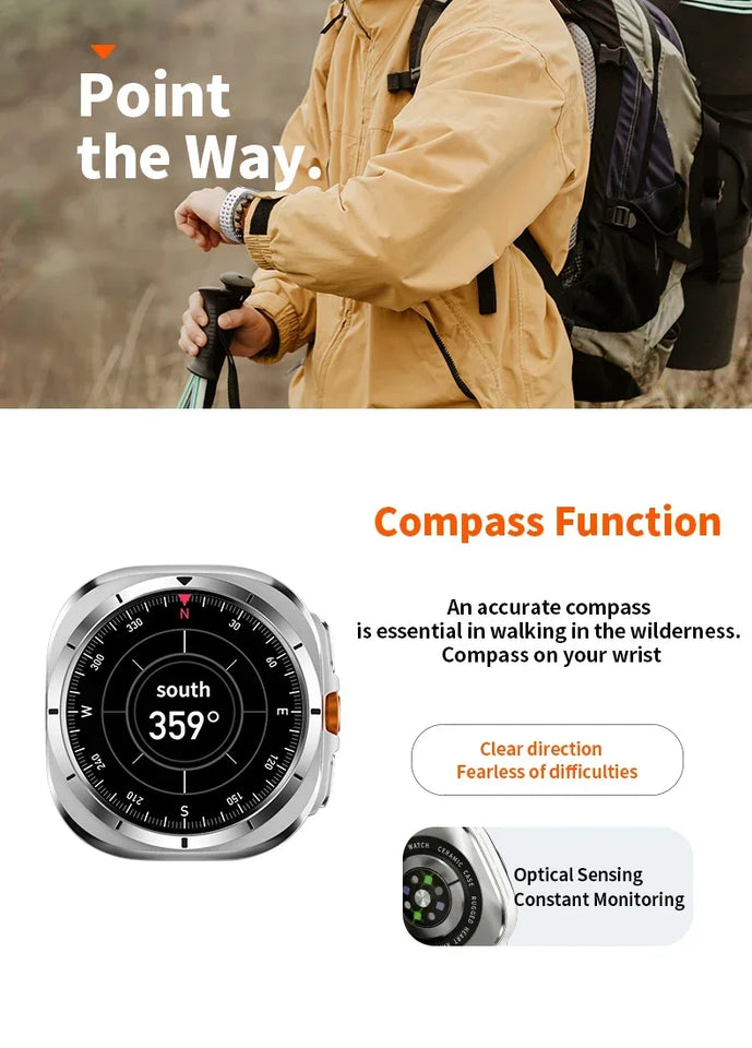 2024 New Watch Ultra GPS Track Smart Watch Men AMOLED Body Temperature Clock Sport Bluetooth Call Smart Watch For Samsung Galaxy