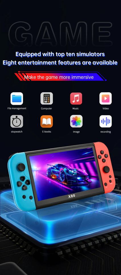 NEW X80 Portable Game Console 7-inch HD Large Screen Arcade PS1 Emulator Multi-function Nostalgia Classic PSP Handheld Game