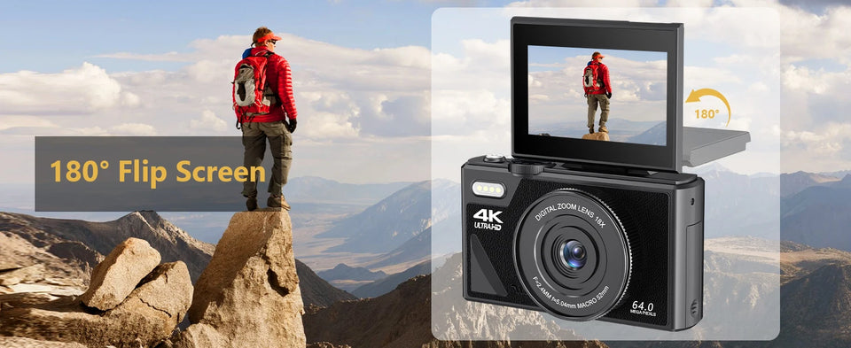 64MP Digital Photo Camera for Photography 4K Video Vlog Camcorder YouTube Webcam Cameras 18X Digital Zoom Camera 3" Flip Screen