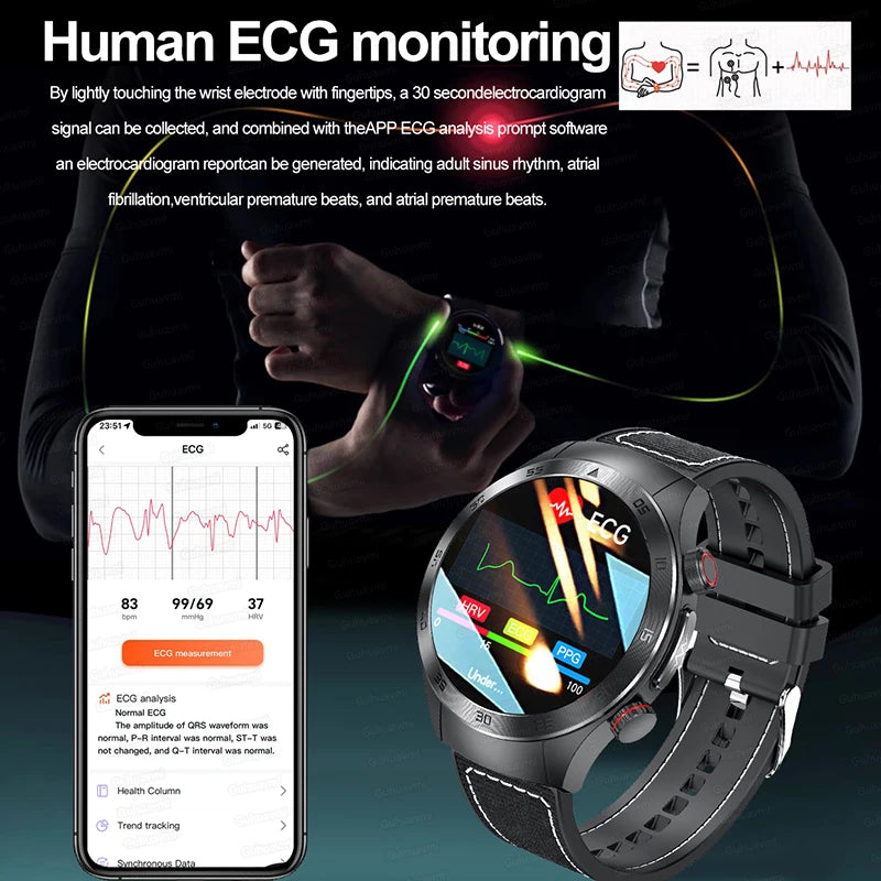 Laser Treatment Three High Smart Watch ECG Blood Glucose Smartwatch Body Temperature Bluetooth Call Clock 2024 New Medical Grade