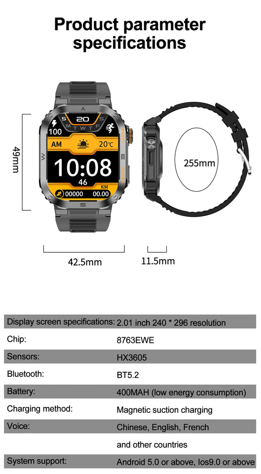 2023 New Full Touch Smart Watch Men For Android Xiaomi Blood Pressure Oxygen Fitness Watch 5 Atm Waterproof Military SmartWatch
