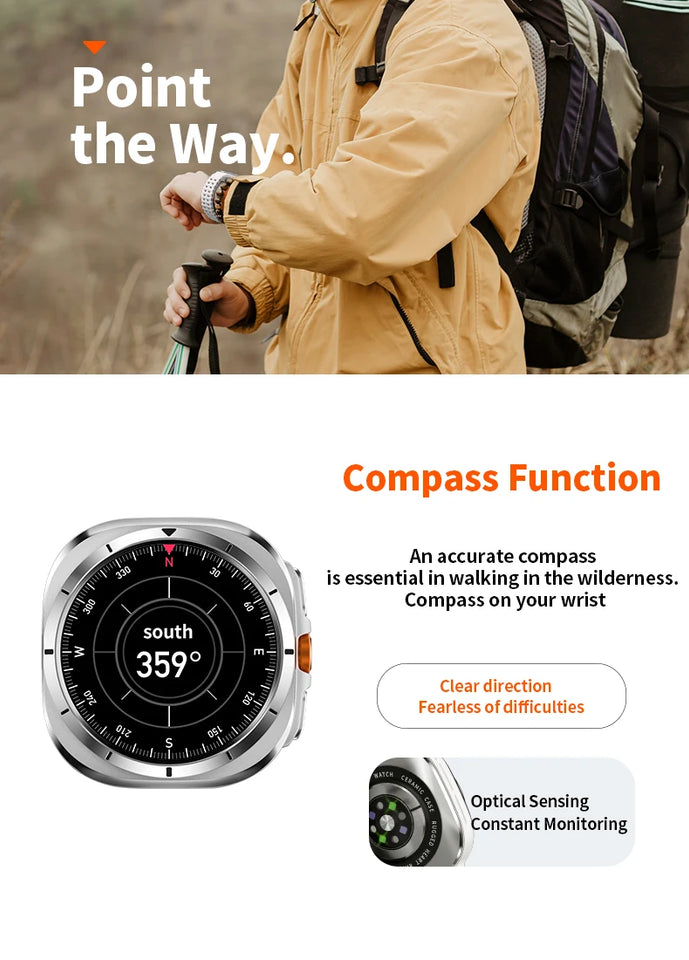 Zordai For Samsung Galaxy Watch Ultra GPS Track Smart Watch Men Amoled Always Display Body Temperature Clock BT Talk Smart Watch