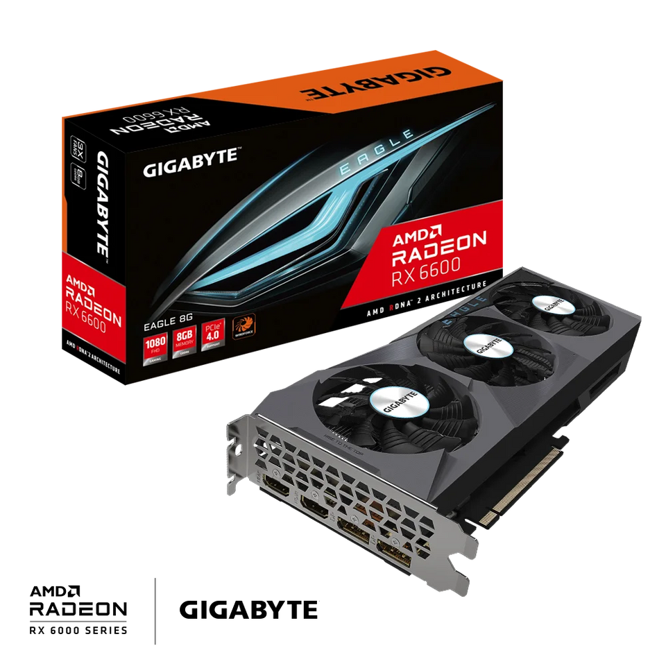 New GIGABYTE-AMD RX6600 EAGLE 8G Three fan graphics card, Placa de vídeo,GDDR6, 128 bits, PCIe 4.0,