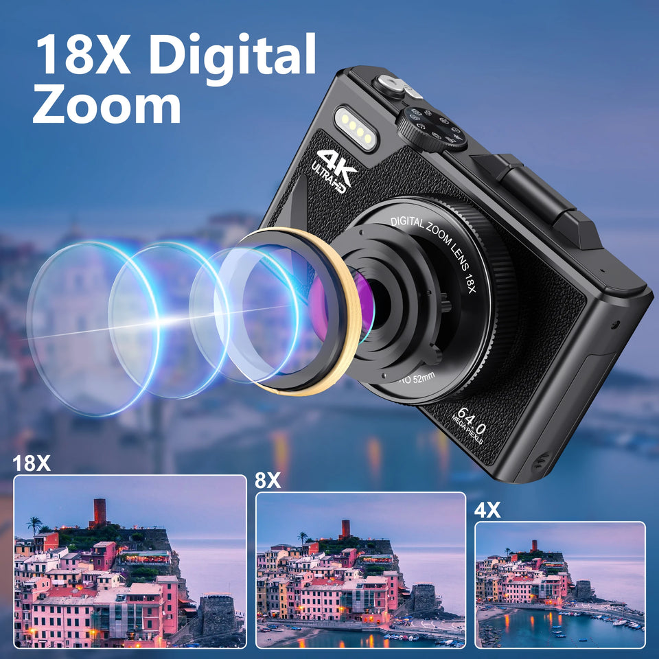 64MP Digital Photo Camera for Photography 4K Video Vlog Camcorder YouTube Webcam Cameras 18X Digital Zoom Camera 3" Flip Screen