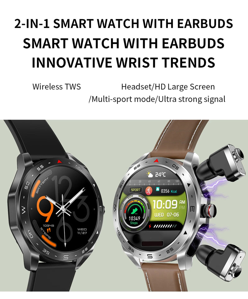 2024 New T95 Smart Watch TWS2 In 1 Bluetooth Earphones HIFI 9D Sound Quality With Built-In Speaker AI Voice Health Monitoring