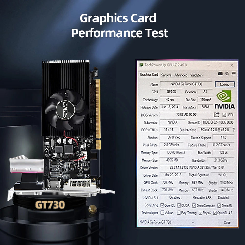 GT730 4GB DDR3 Graphics Card with HDM VGA DVI Port PCI-E2.0 16X Computer Graphics Video Card GT610 1/2GB for Office/Home