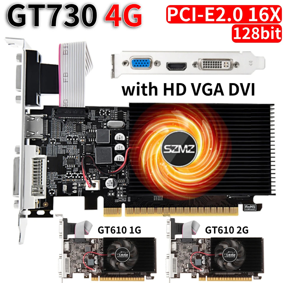 GT730 4GB DDR3 Graphics Card with HDM VGA DVI Port PCI-E2.0 16X Computer Graphics Video Card GT610 1/2GB for Office/Home