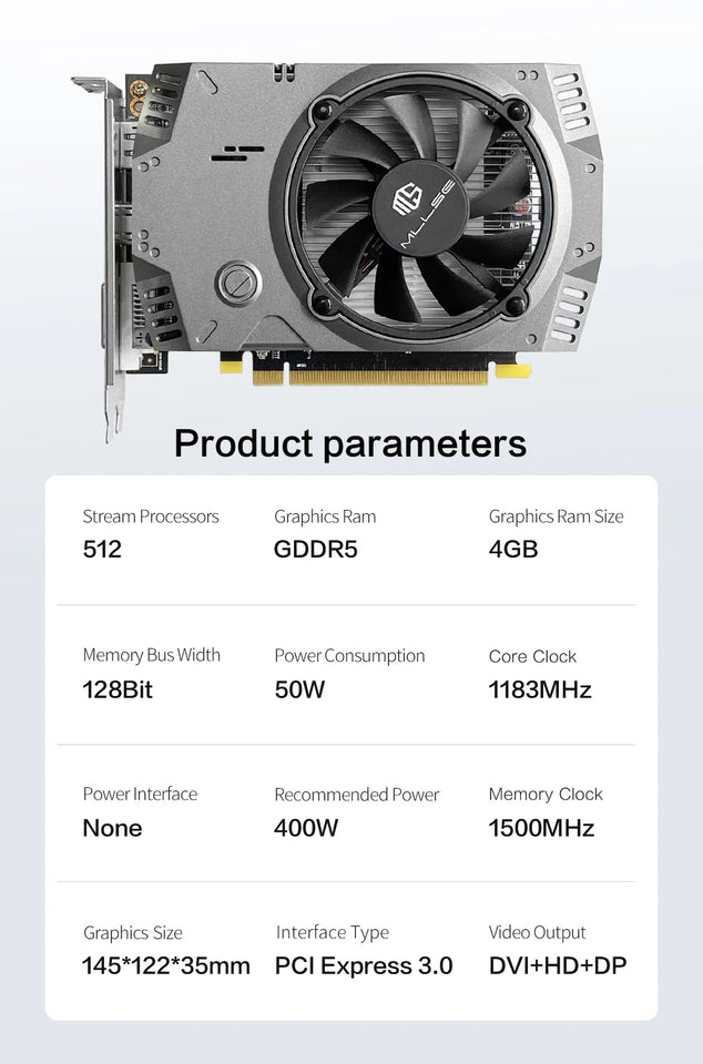 MLLSE AMD Radeon RX 550 4GB Placa De Video Graphics Card GDDR5 128bit PCI-E X16 HDMI DP DVI rx 550 4gb Desktop Gaming Video Card
