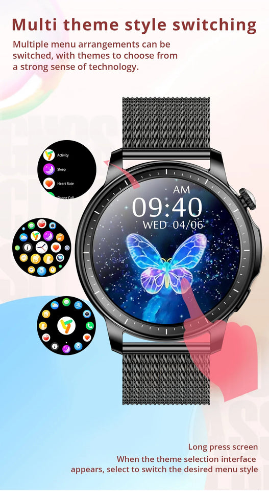 V65 Smartwatch Women 1.32 inch AMOLED Bluetooth Call Smart Watch Custom Dial Watches Heart Rate Tracker For Android iOS Watches
