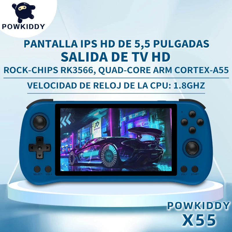 NEW color POWKIDDY X55 5.5 INCH 1280*720 IPS Screen RK3566 Handheld Game Console Open-Source Retro Console Children's gifts