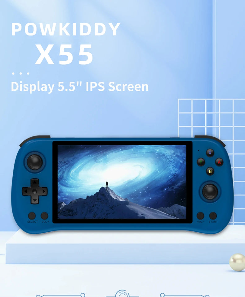 Gamehero POWKIDDY X55 5.5 INCH 1280*720 IPS Screen RK3566 Handheld Game Console Open-Source Retro Console Children's gifts