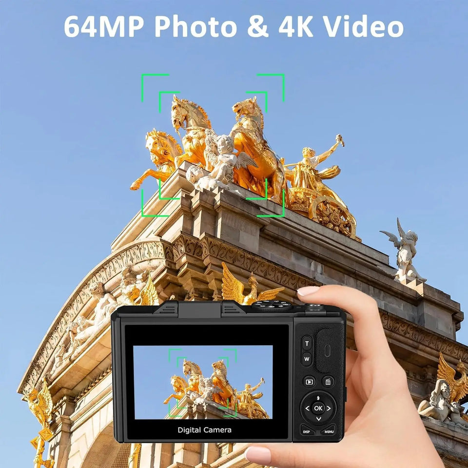 64MP Digital Photo Camera for Photography 4K Video Vlog Camcorder YouTube Webcam Cameras 18X Digital Zoom Camera 3" Flip Screen