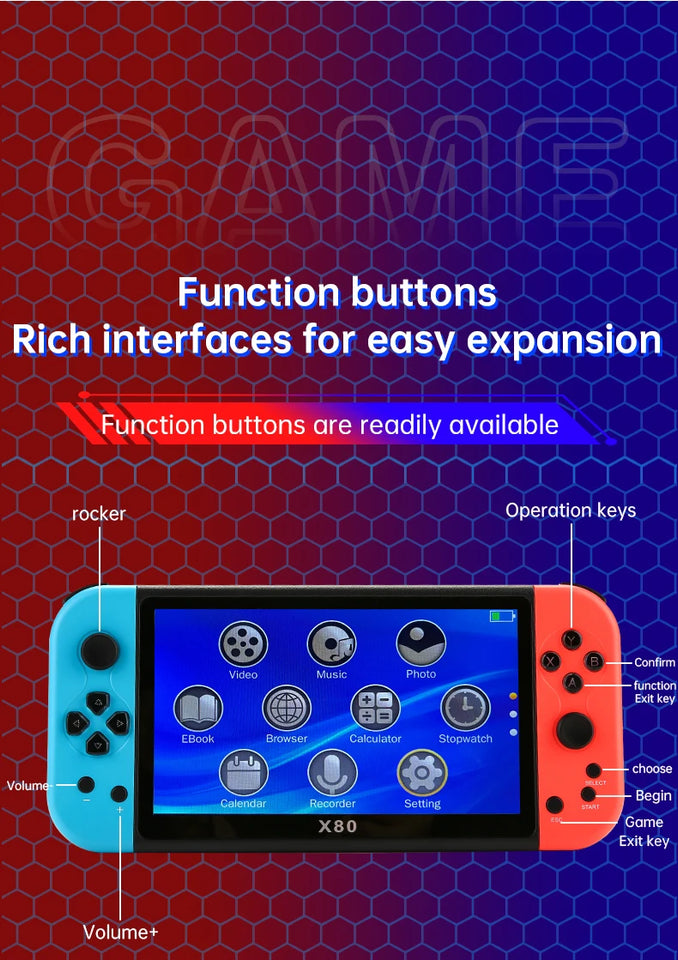NEW X80 Portable Game Console 7-inch HD Large Screen Arcade PS1 Emulator Multi-function Nostalgia Classic PSP Handheld Game