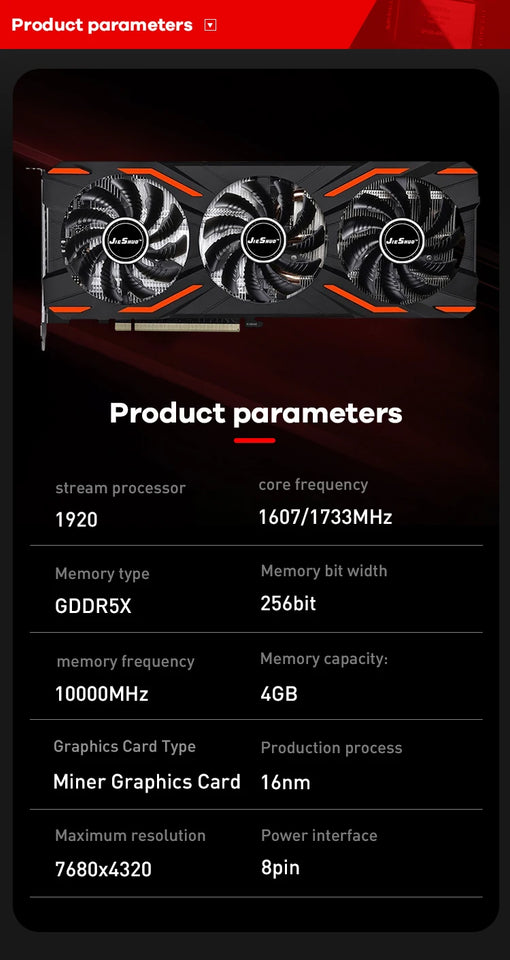 JIESHUO NVIDIA P104 100 4GB 1920SP Graphics card for Mining 16nm GDDR5X GPU 256-bit P104 100 4g KAS RVN CFX Eth (Slight rust)