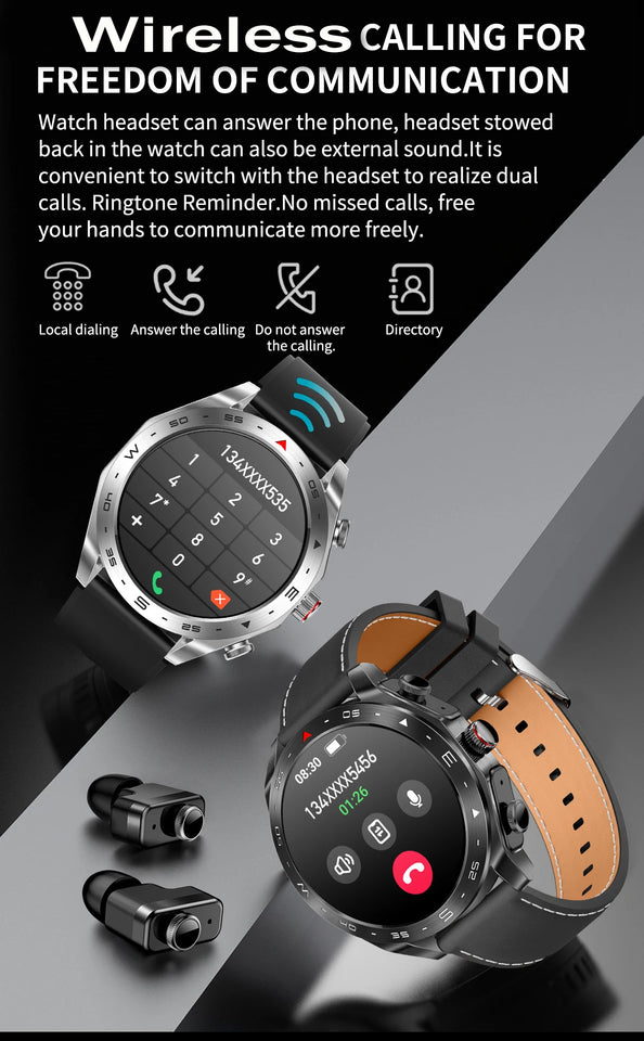 2024 New T95 Smart Watch TWS2 In 1 Bluetooth Earphones HIFI 9D Sound Quality With Built-In Speaker AI Voice Health Monitoring