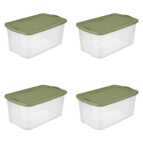 Sterilite 120 Qt. EZ Carry Plastic, Clear/Sage Legume, Set of 4