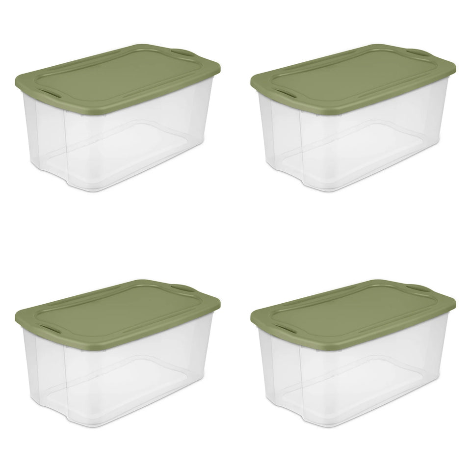 Sterilite 120 Qt. EZ Carry Plastic, Clear/Sage Legume, Set of 4