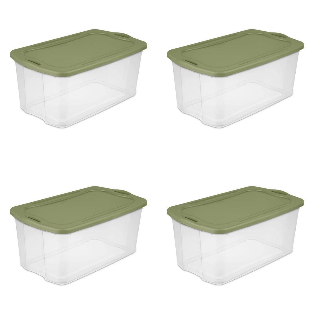 Sterilite 120 Qt. EZ Carry Plastic, Clear/Sage Legume, Set of 4