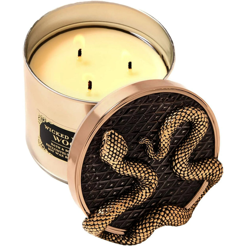 Bath & Body Works Wicked Vanilla Woods Snake Lid 3 Wick Candle 14.5 Oz (Halloween)